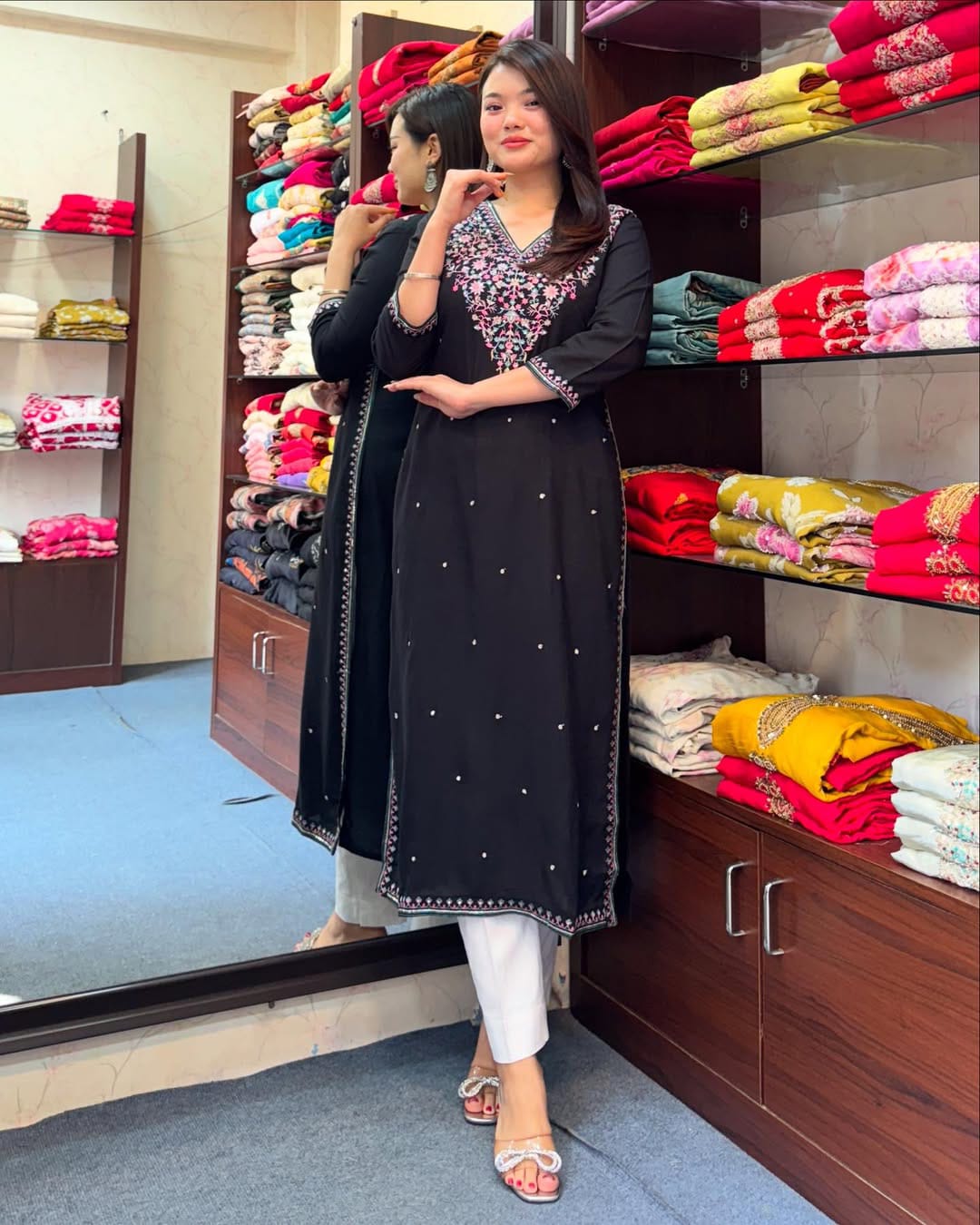 Beautiful Banana Silk Embroidery Kurti