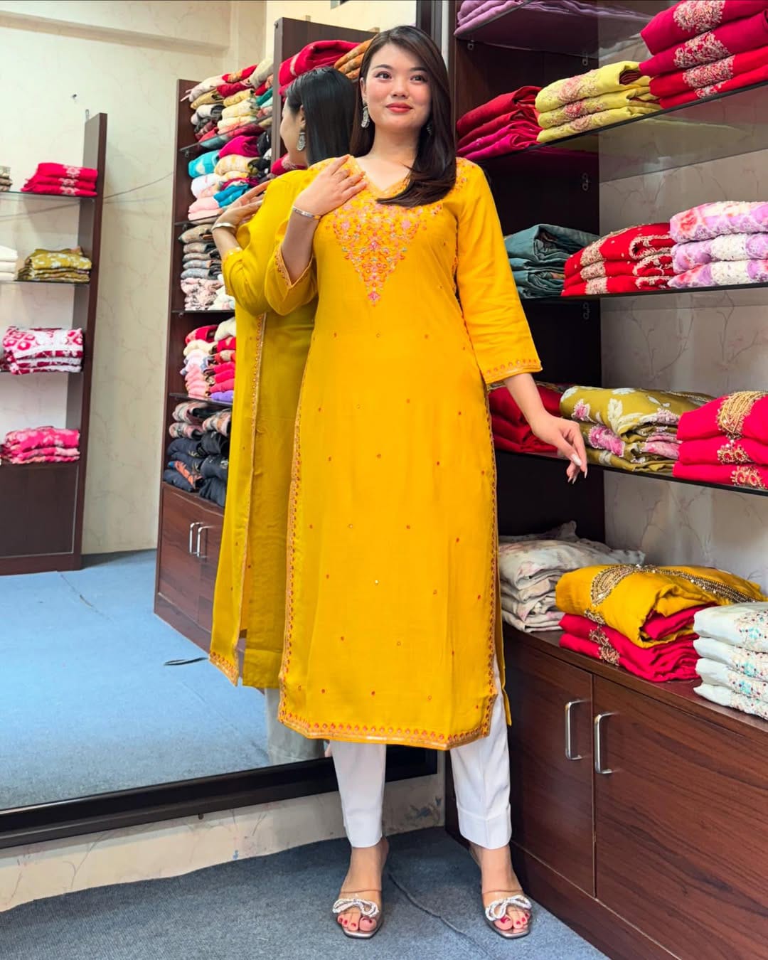 Beautiful Banana Silk Embroidery Kurti