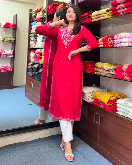 Beautiful Banana Silk Embroidery Kurti