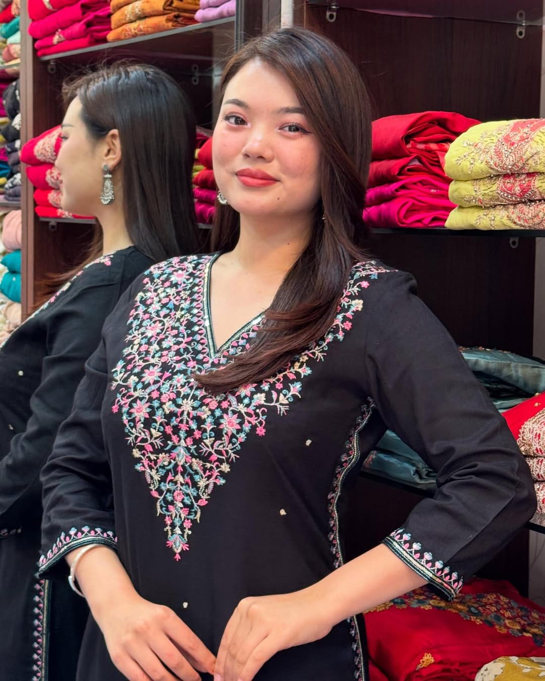 Beautiful Banana Silk Embroidery Kurti