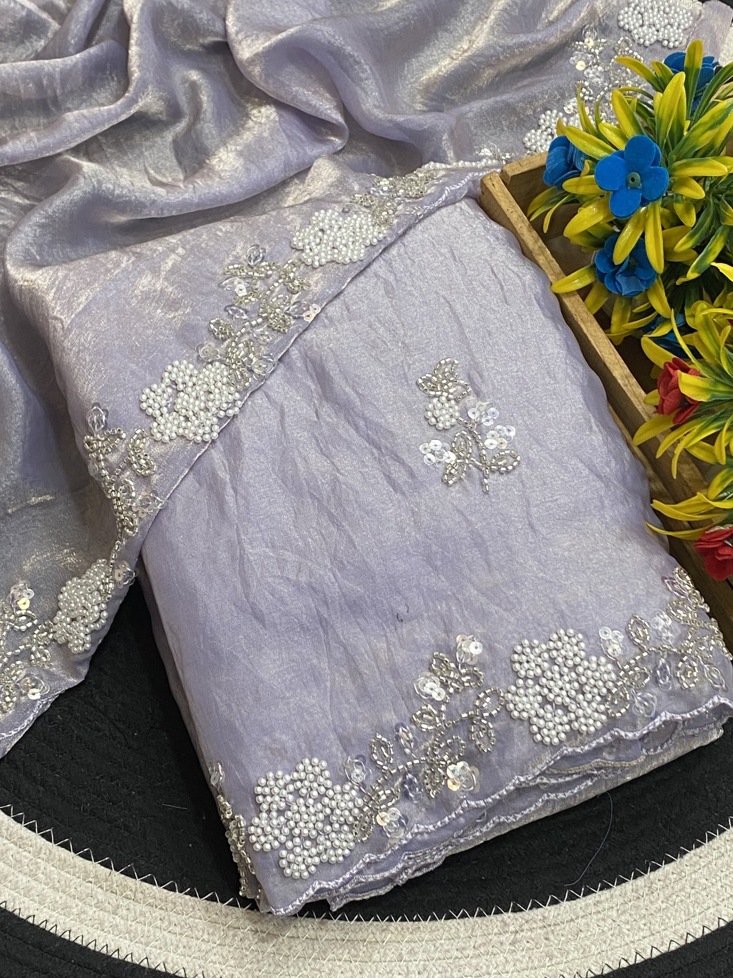 Fendy Satin Silk Embroidered Saree