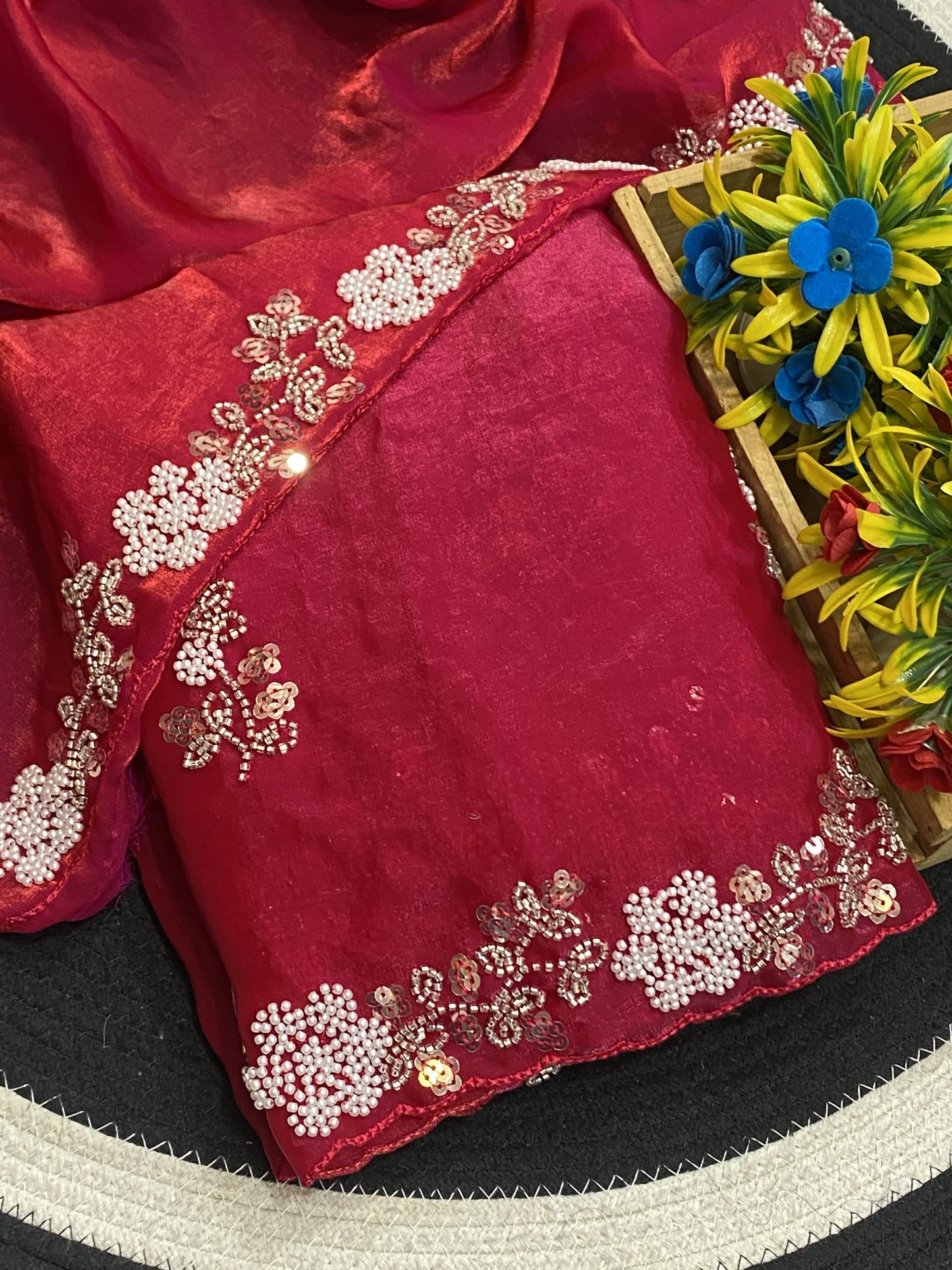 Fendy Satin Silk Embroidered Saree