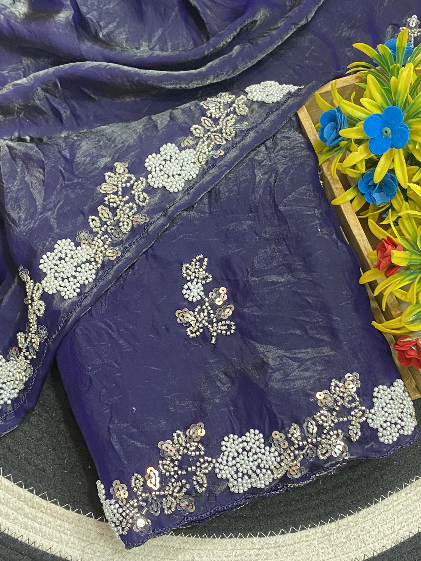 Fendy Satin Silk Embroidered Saree