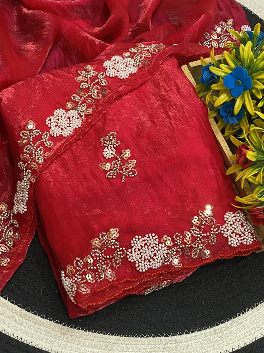 Fendy Satin Silk Embroidered Saree