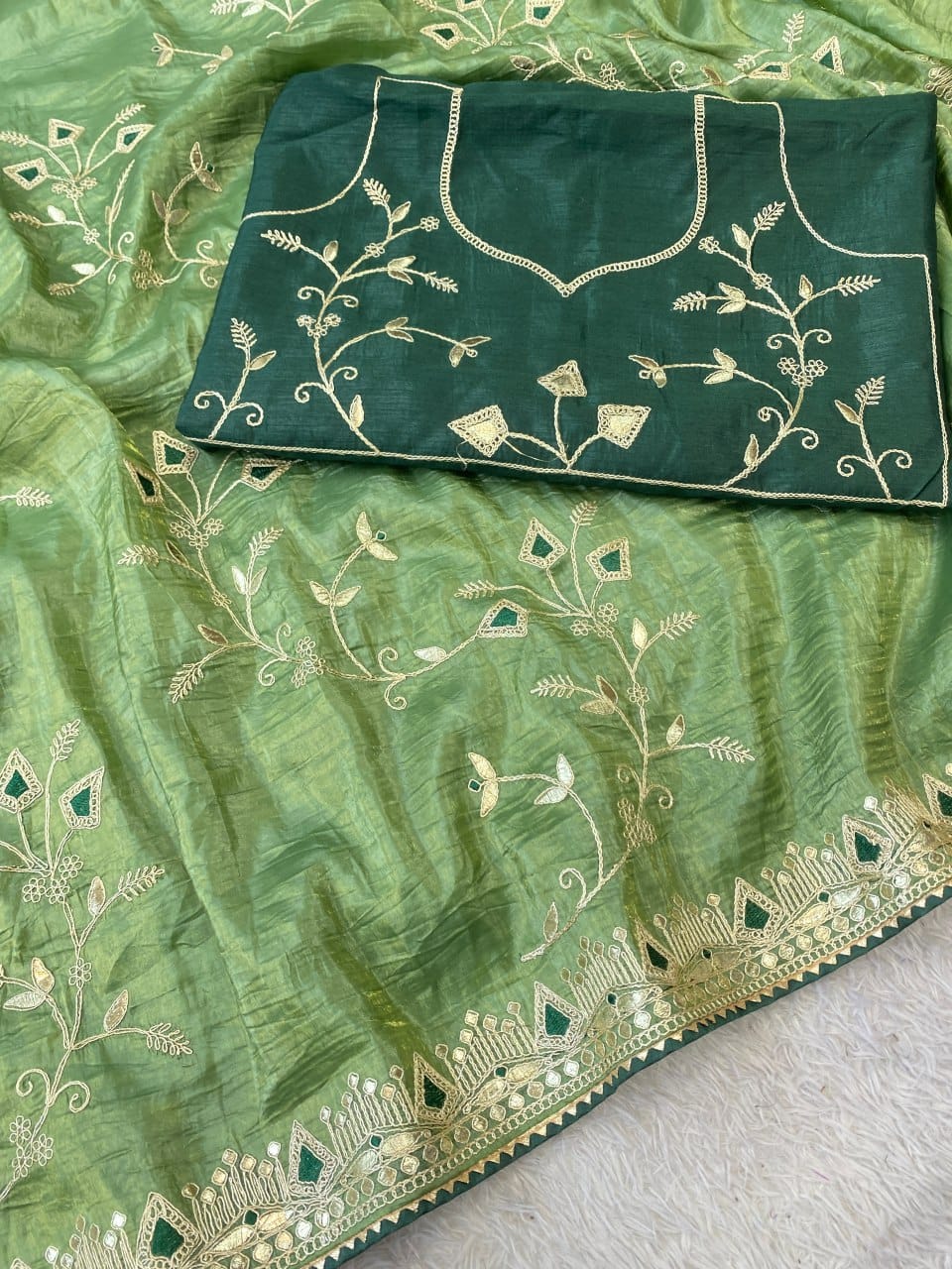 Beautiful multi-coding daga & gota embroidery border designer saree with c pallu work