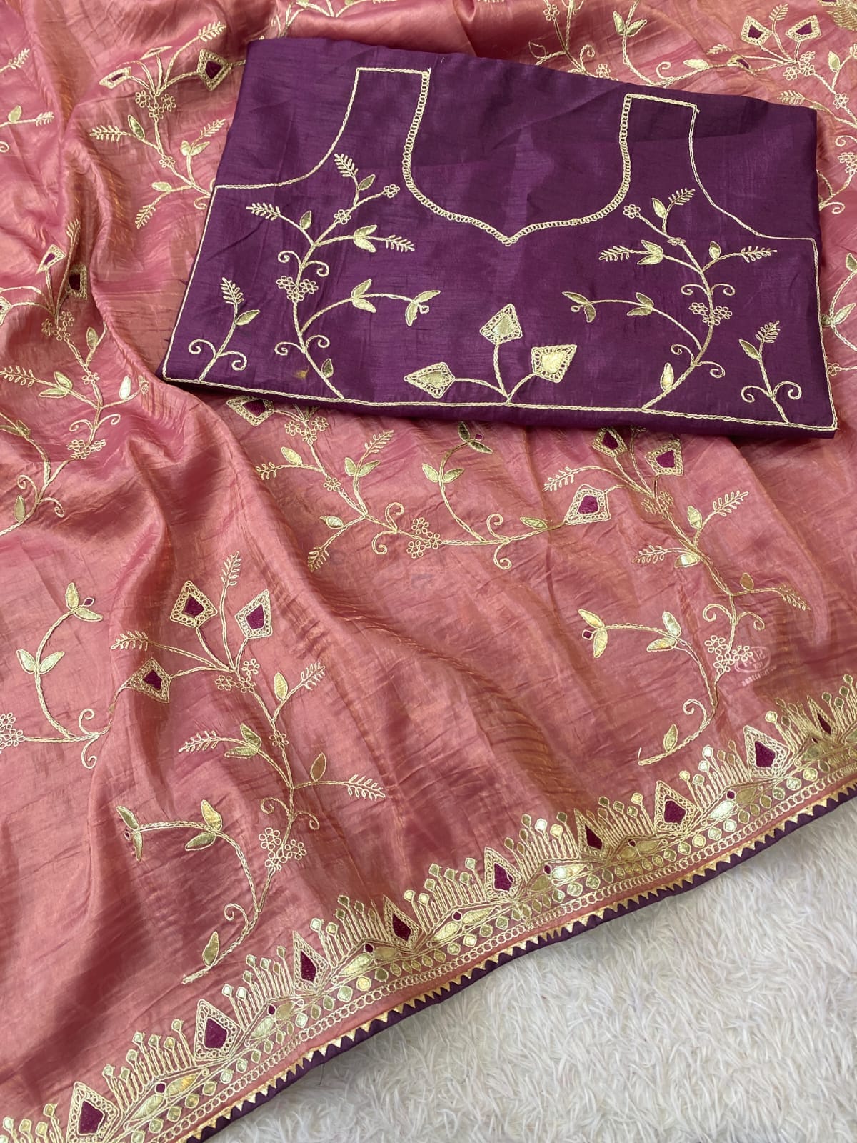 Beautiful multi-coding daga & gota embroidery border designer saree with c pallu work