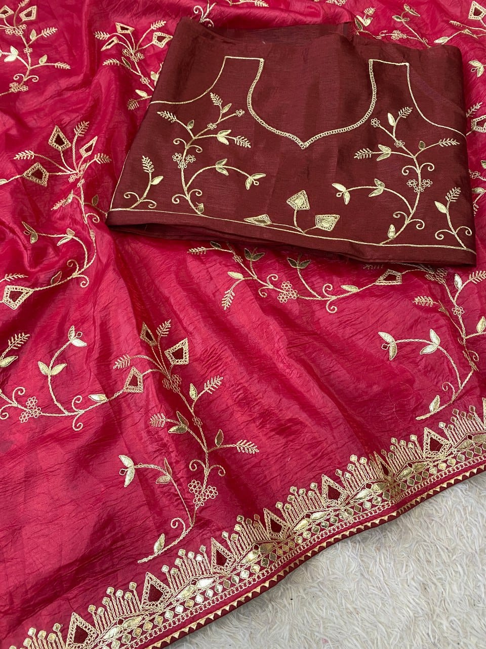 Beautiful multi-coding daga & gota embroidery border designer saree with c pallu work