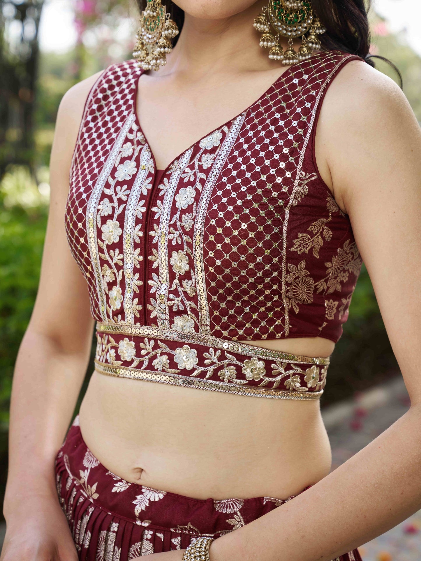 Georgette, Silk, Net Sequins, And Zari Embroidered Lehenga Set