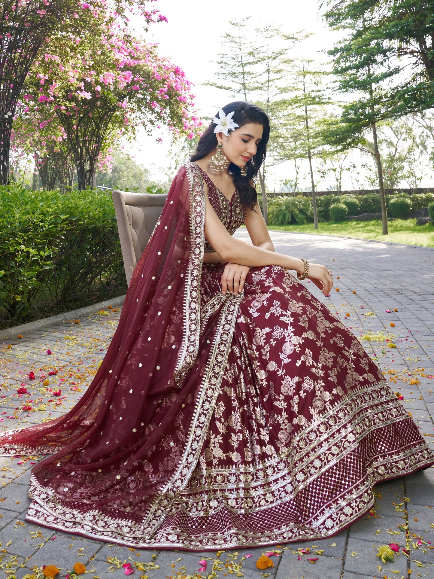 Georgette, Silk, Net Sequins, And Zari Embroidered Lehenga Set