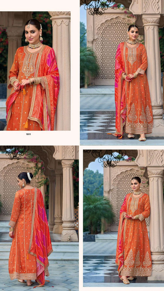 Heavy Simar Silk, Embroidery Long Gown With pure viscose Dola digital print Duppata