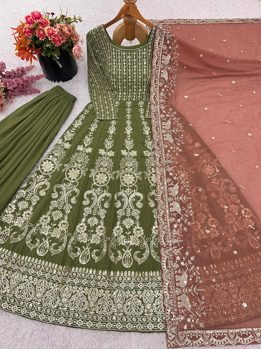 Heavy Faux Georgette With Heavy Embroidery Sequence Work Suit