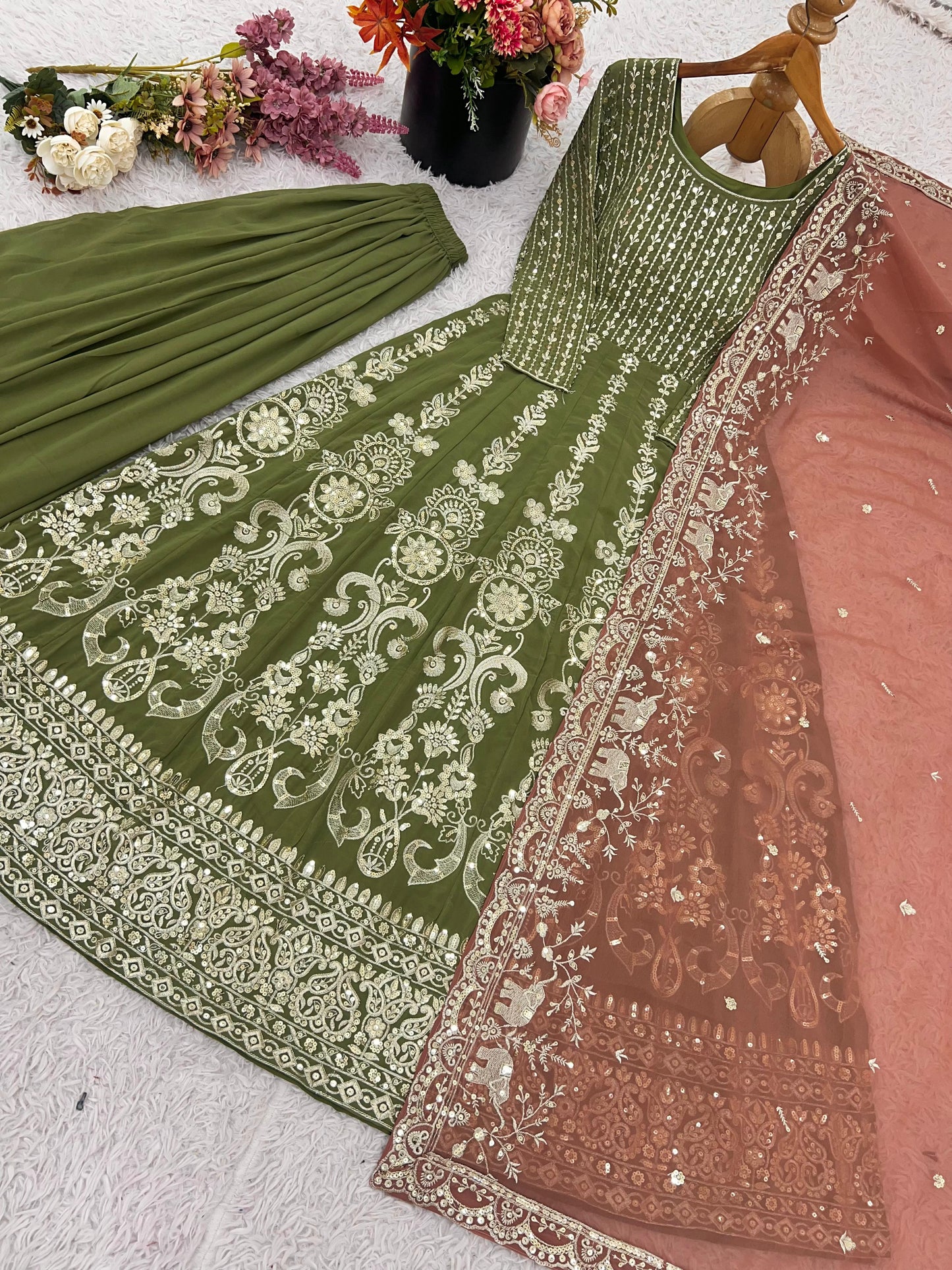 Heavy Faux Georgette With Heavy Embroidery Sequence Work Suit