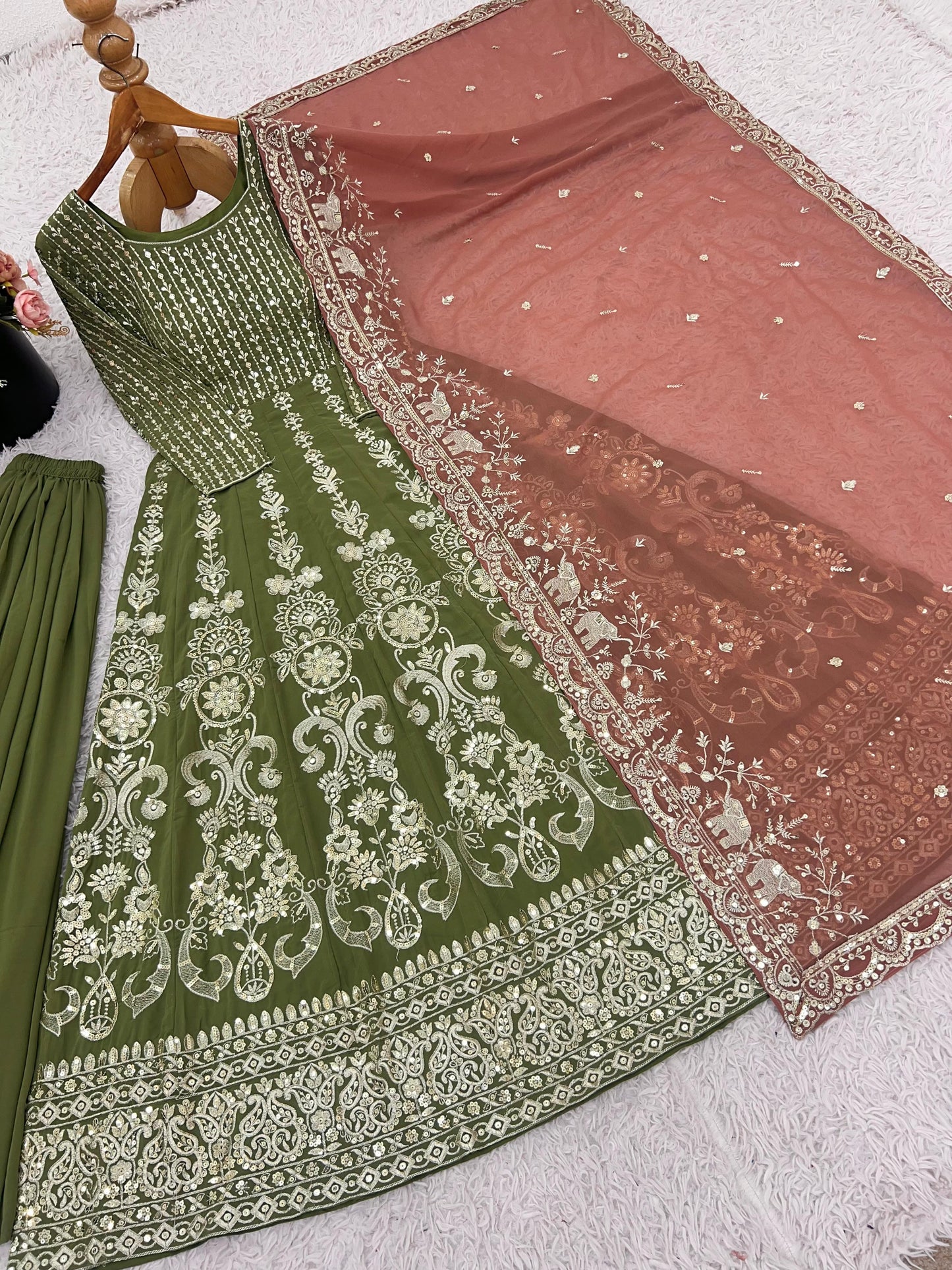 Heavy Faux Georgette With Heavy Embroidery Sequence Work Suit