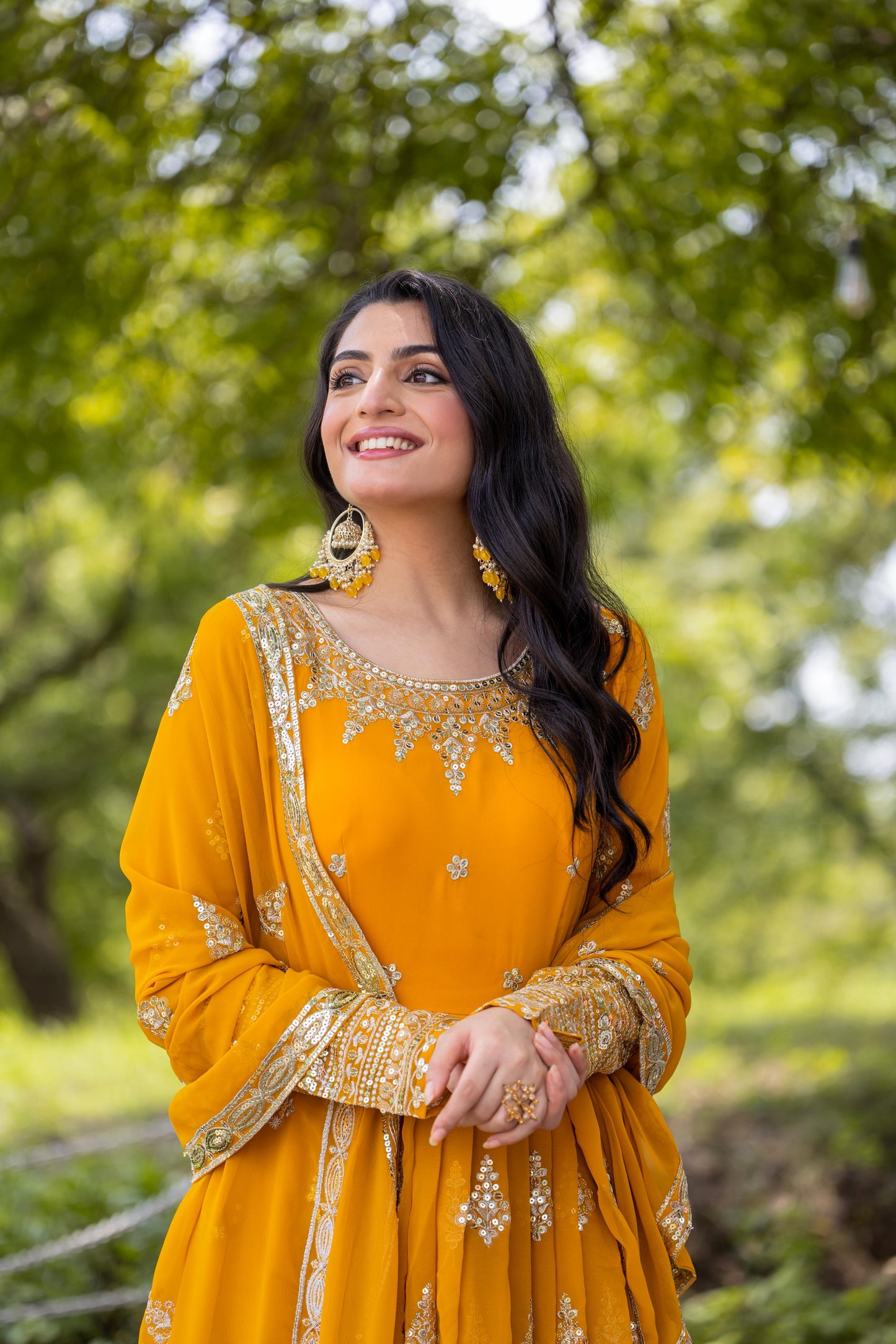 Embroidered Faux Georgette Long Gown With Embroidery Sequence work Dupatta