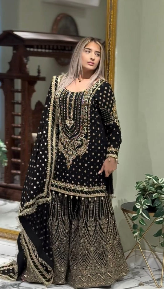 Heavy Faux Georgette With Embroidery 5 mm Sequence Work With Fancy Latkan Border