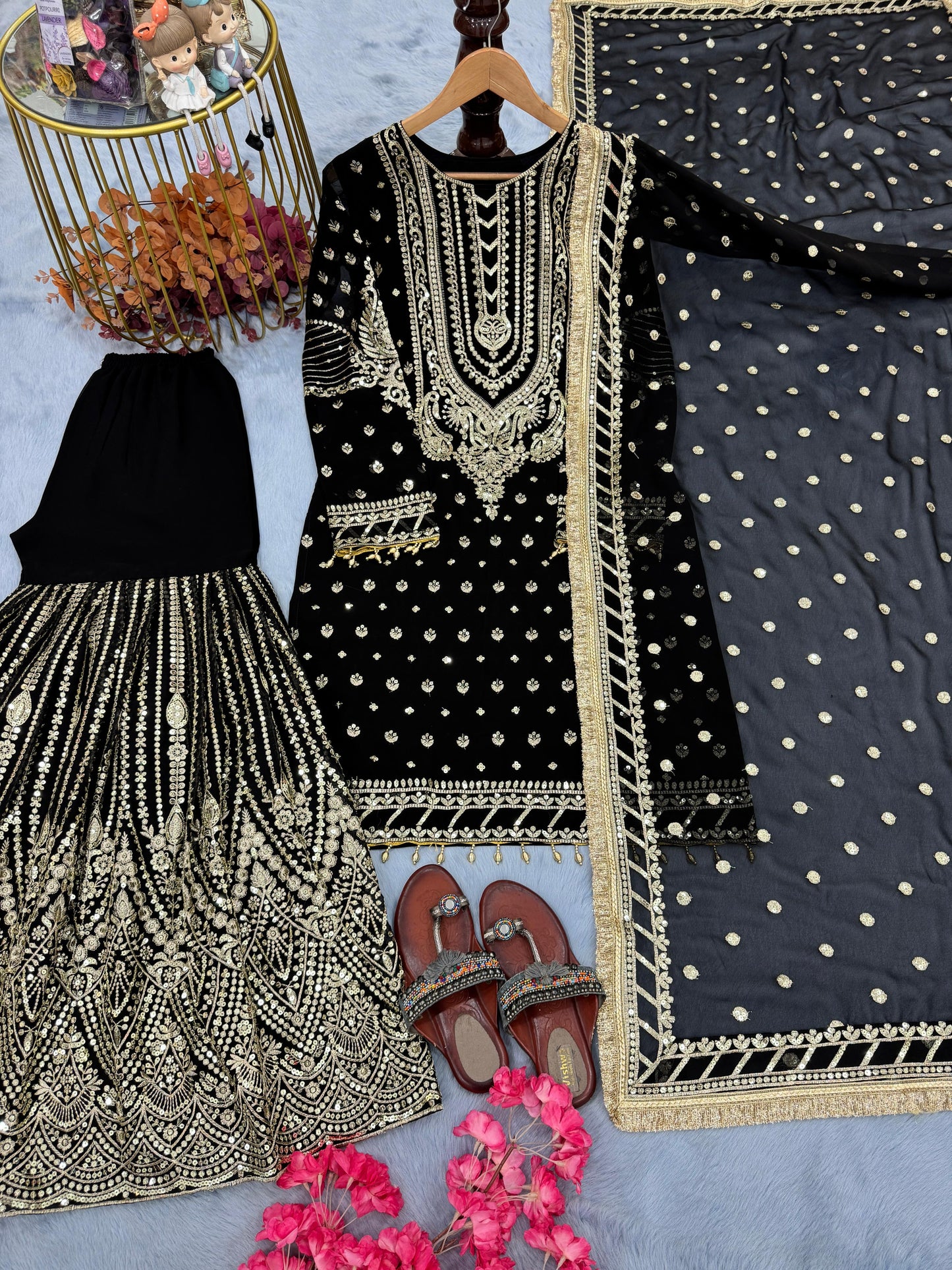 Heavy Faux Georgette With Embroidery 5 mm Sequence Work With Fancy Latkan Border