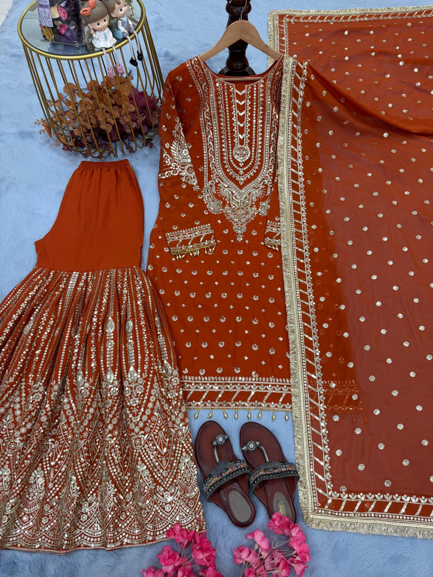 Heavy Faux Georgette With Embroidery 5 mm Sequence Work With Fancy Latkan Border