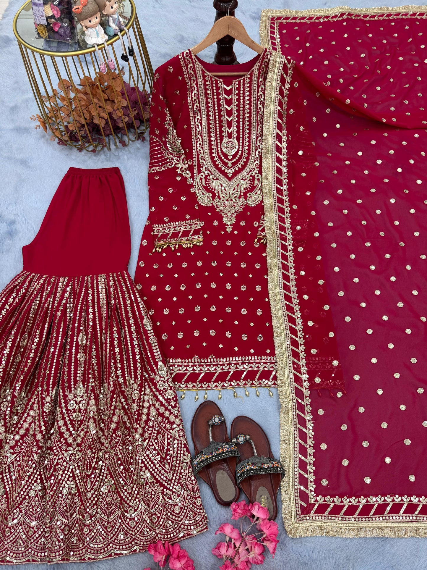 Heavy Faux Georgette With Embroidery 5 mm Sequence Work With Fancy Latkan Border