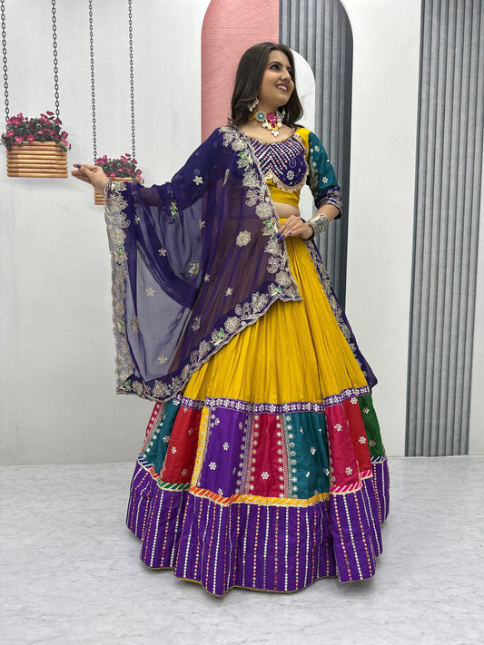 Women's Embroidery Sequence Work Pure Cotton Lehenga Choli and Dupatta