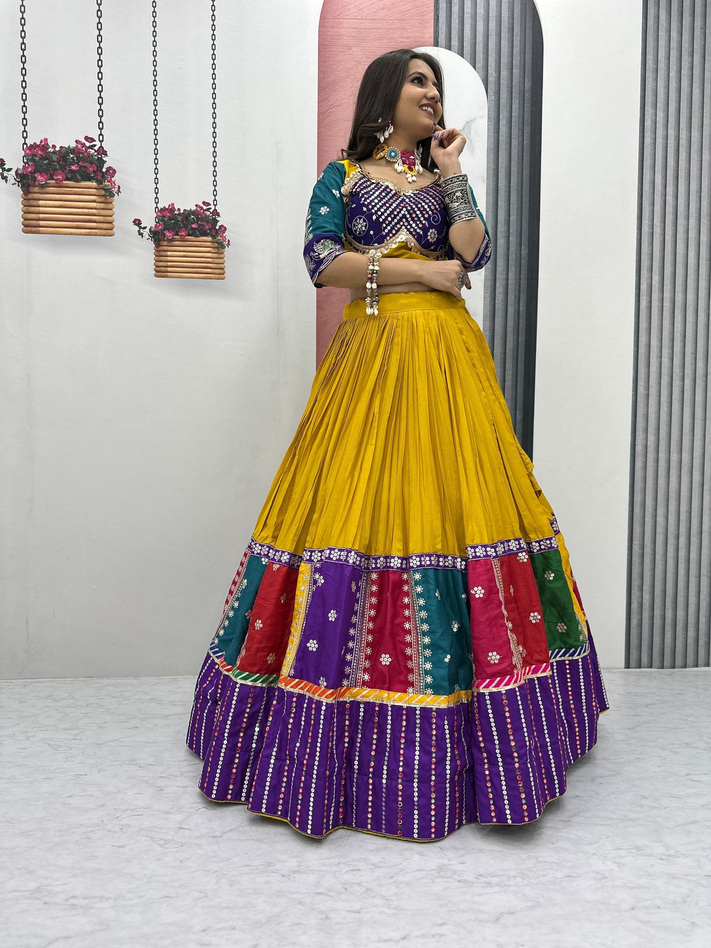 Women's Embroidery Sequence Work Pure Cotton Lehenga Choli and Dupatta