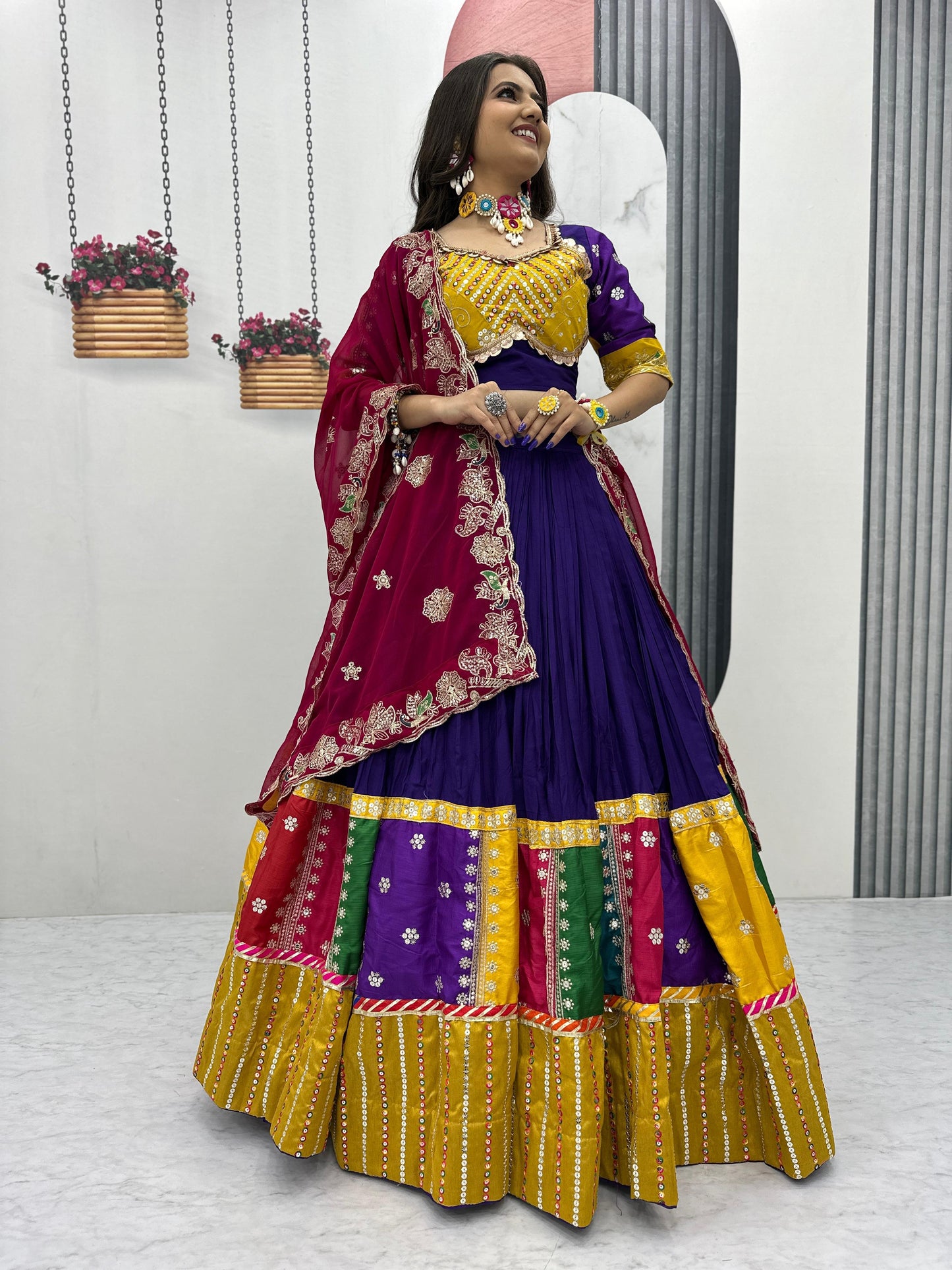 Women's Embroidery Sequence Work Pure Cotton Lehenga Choli and Dupatta