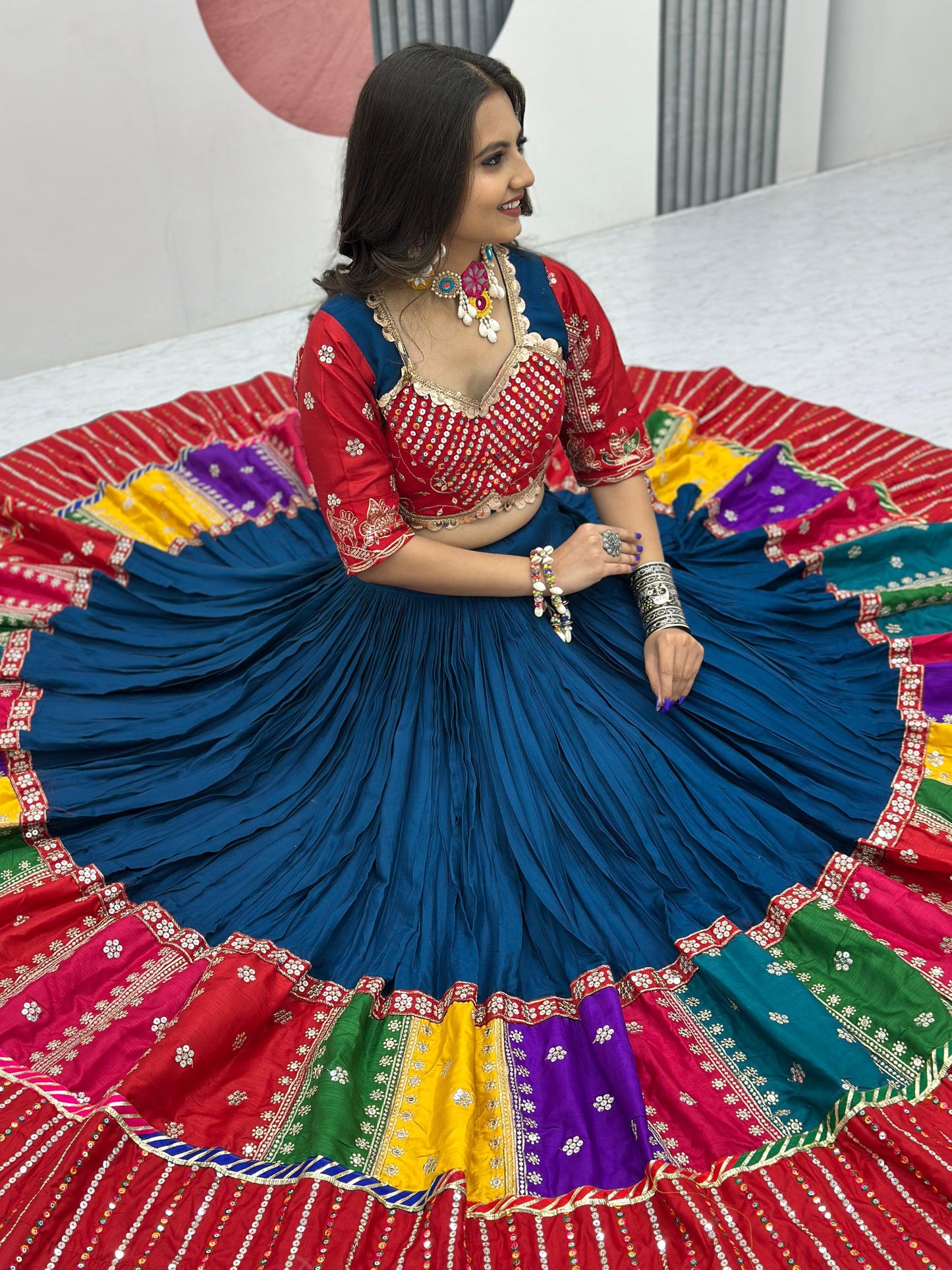 Women's Embroidery Sequence Work Pure Cotton Lehenga Choli and Dupatta