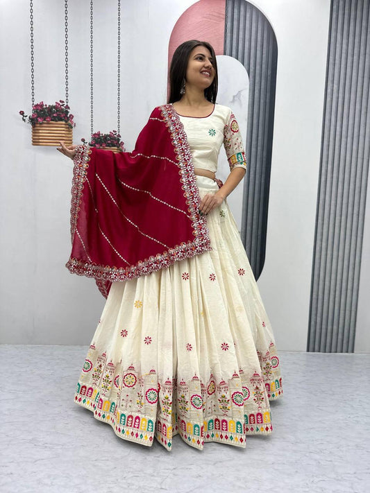Pure Cotton Lehenga Choli Set with Embroidery Chain Work