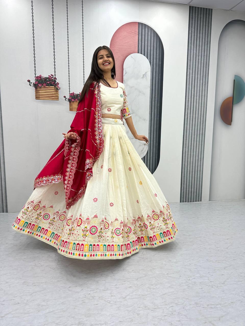 Pure Cotton Lehenga Choli Set with Embroidery Chain Work