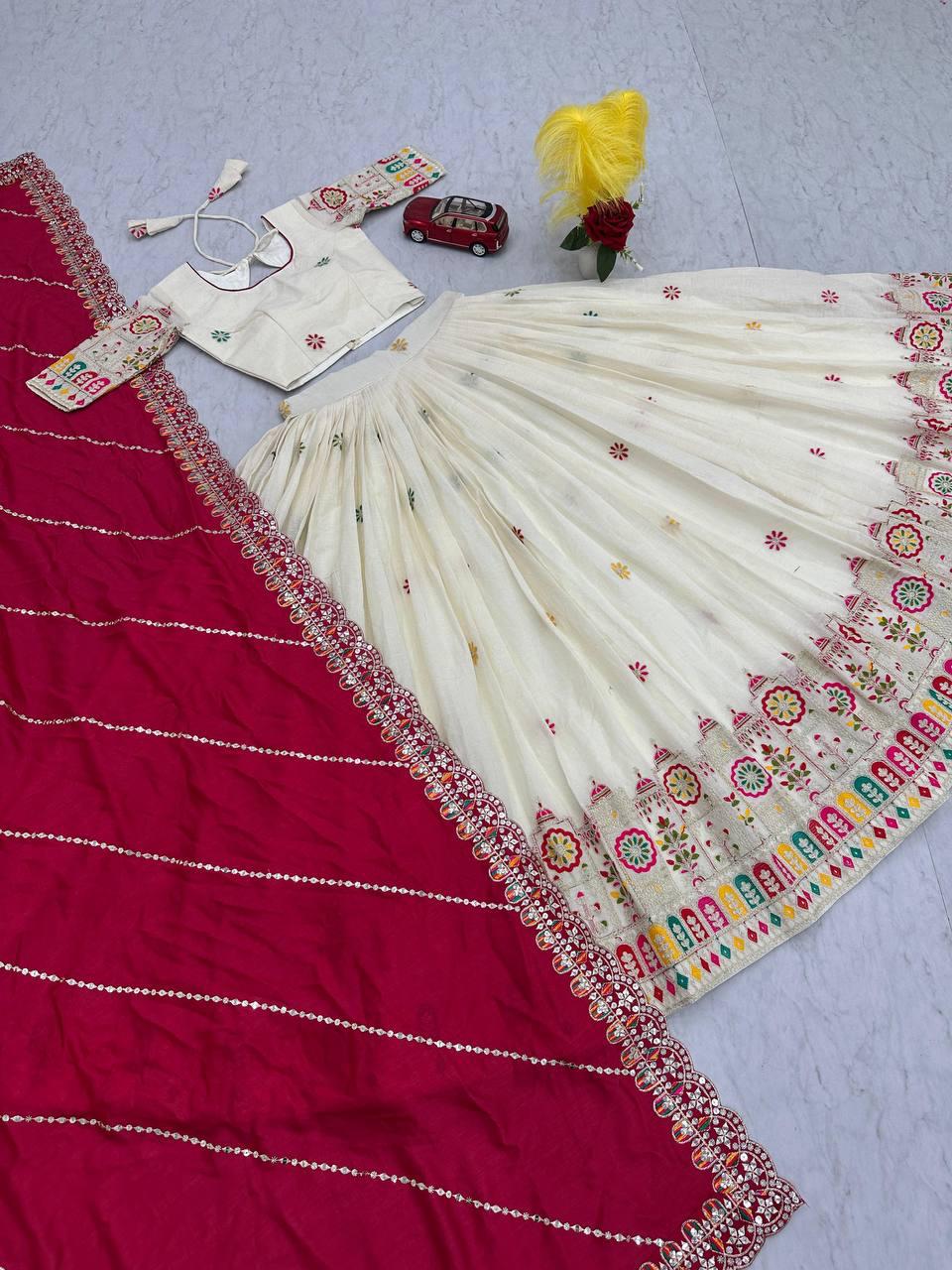 Pure Cotton Lehenga Choli Set with Embroidery Chain Work
