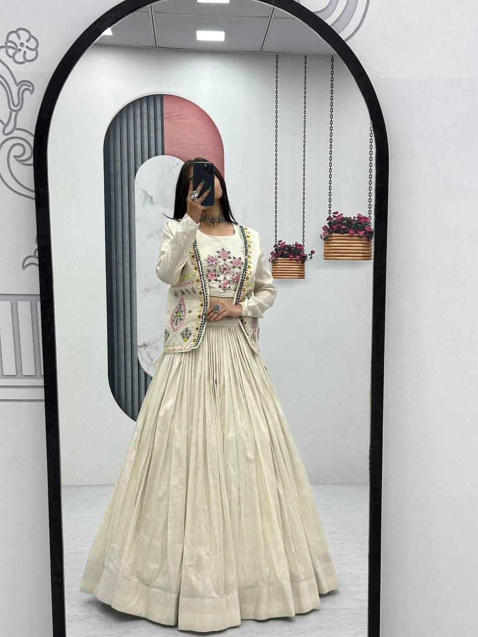 Pure Tissue Simmer Lehenga Choli with Real Handwork and Diamond Work Jacket