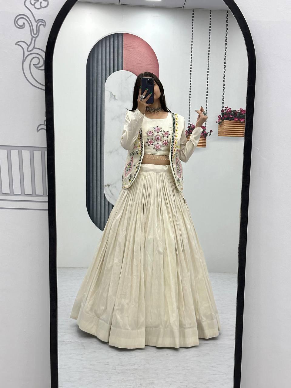 Pure Tissue Simmer Lehenga Choli with Real Handwork and Diamond Work Jacket