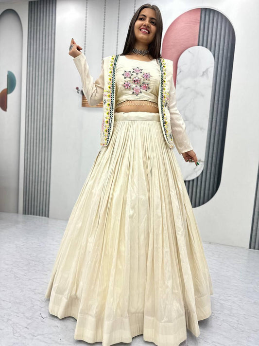 Pure Tissue Simmer Lehenga Choli with Real Handwork and Diamond Work Jacket