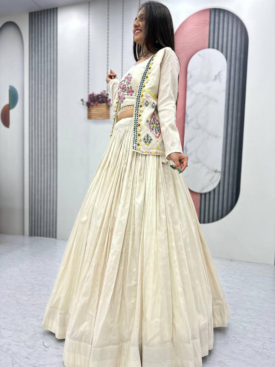 Pure Tissue Simmer Lehenga Choli with Real Handwork and Diamond Work Jacket