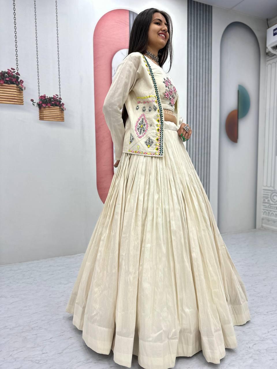 Pure Tissue Simmer Lehenga Choli with Real Handwork and Diamond Work Jacket