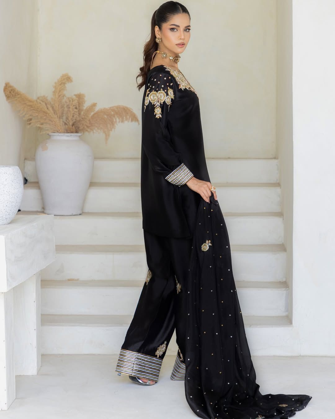 Women's Crepe Silk Salwar Kameez with Embroidery Sequence Work