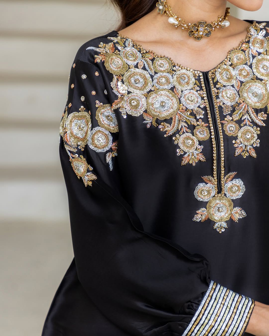 Women's Crepe Silk Salwar Kameez with Embroidery Sequence Work