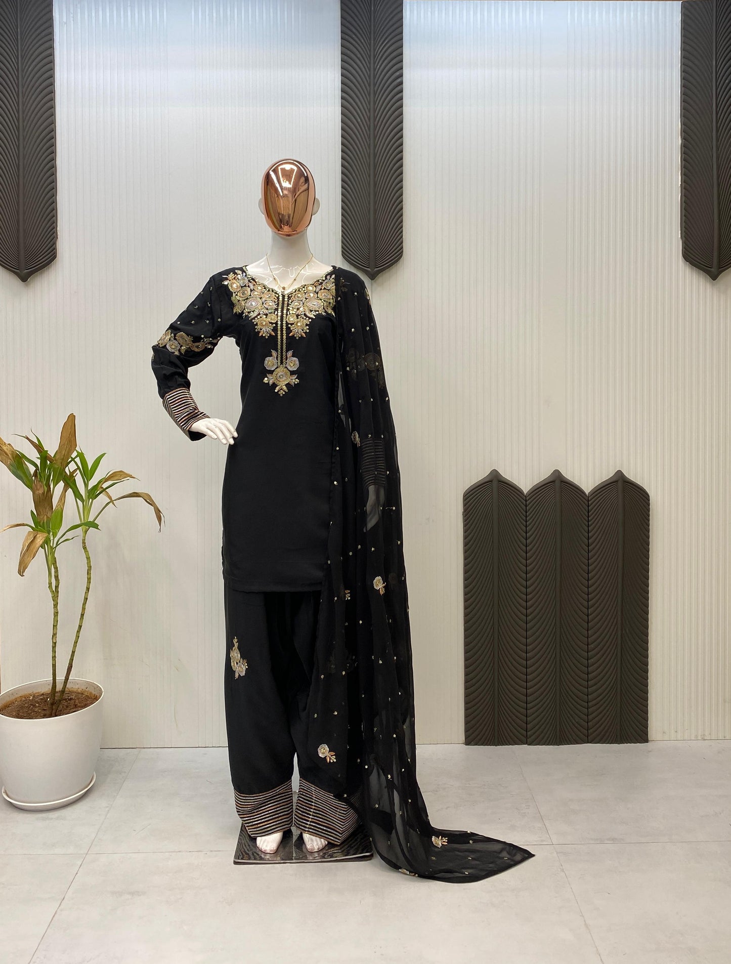 Women's Crepe Silk Salwar Kameez with Embroidery Sequence Work