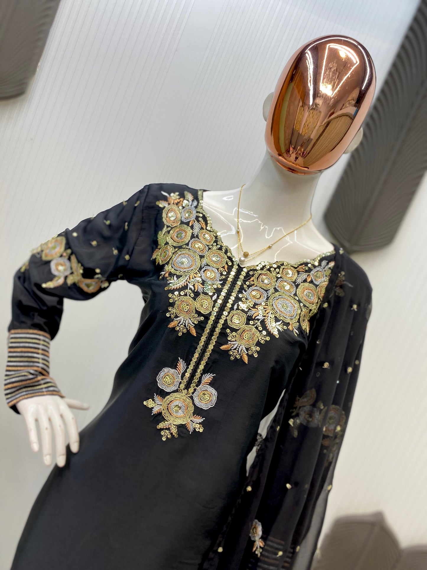 Women's Crepe Silk Salwar Kameez with Embroidery Sequence Work