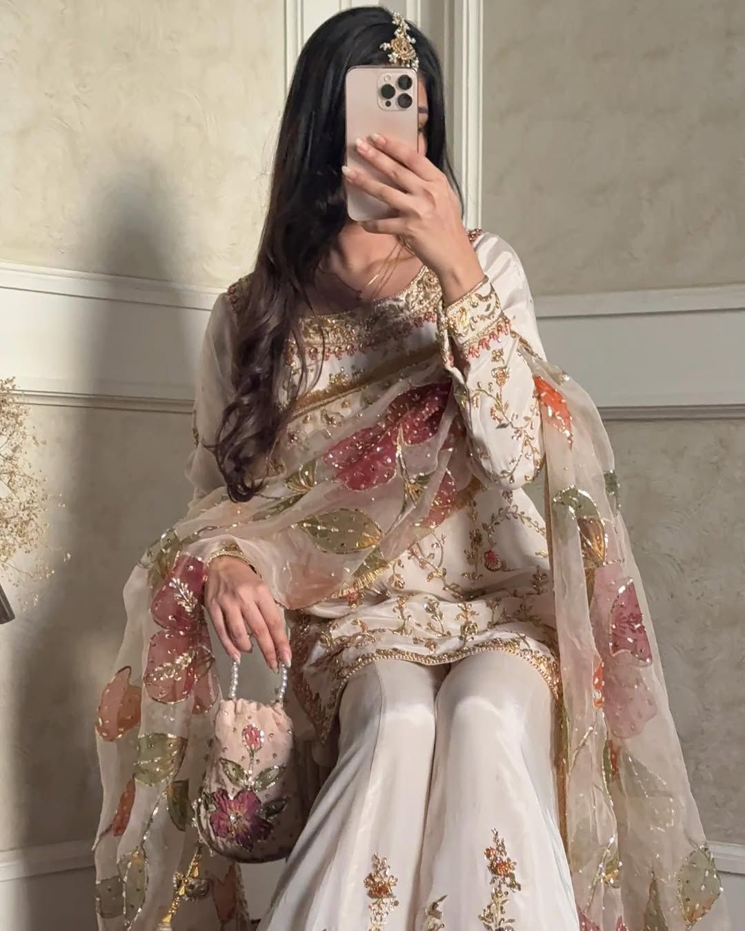 Heavy Thread Sequins And Embroidery Work Chinon Palazzo Suit With Dupatta