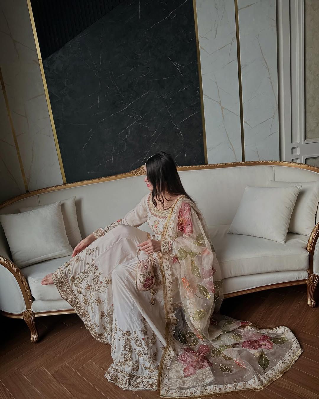 Heavy Thread Sequins And Embroidery Work Chinon Palazzo Suit With Dupatta