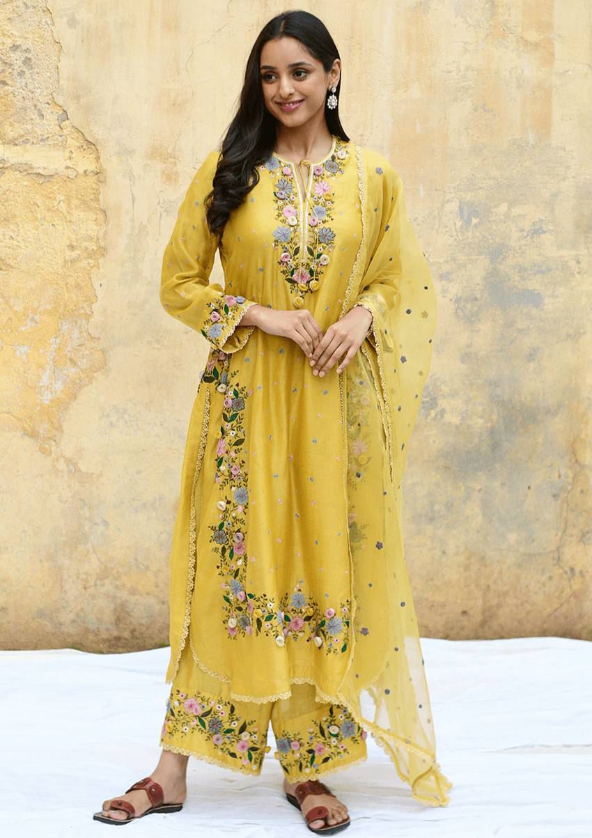 Faux Georgette Embroidery Sequence Work & Lace Border Salwar Kameez