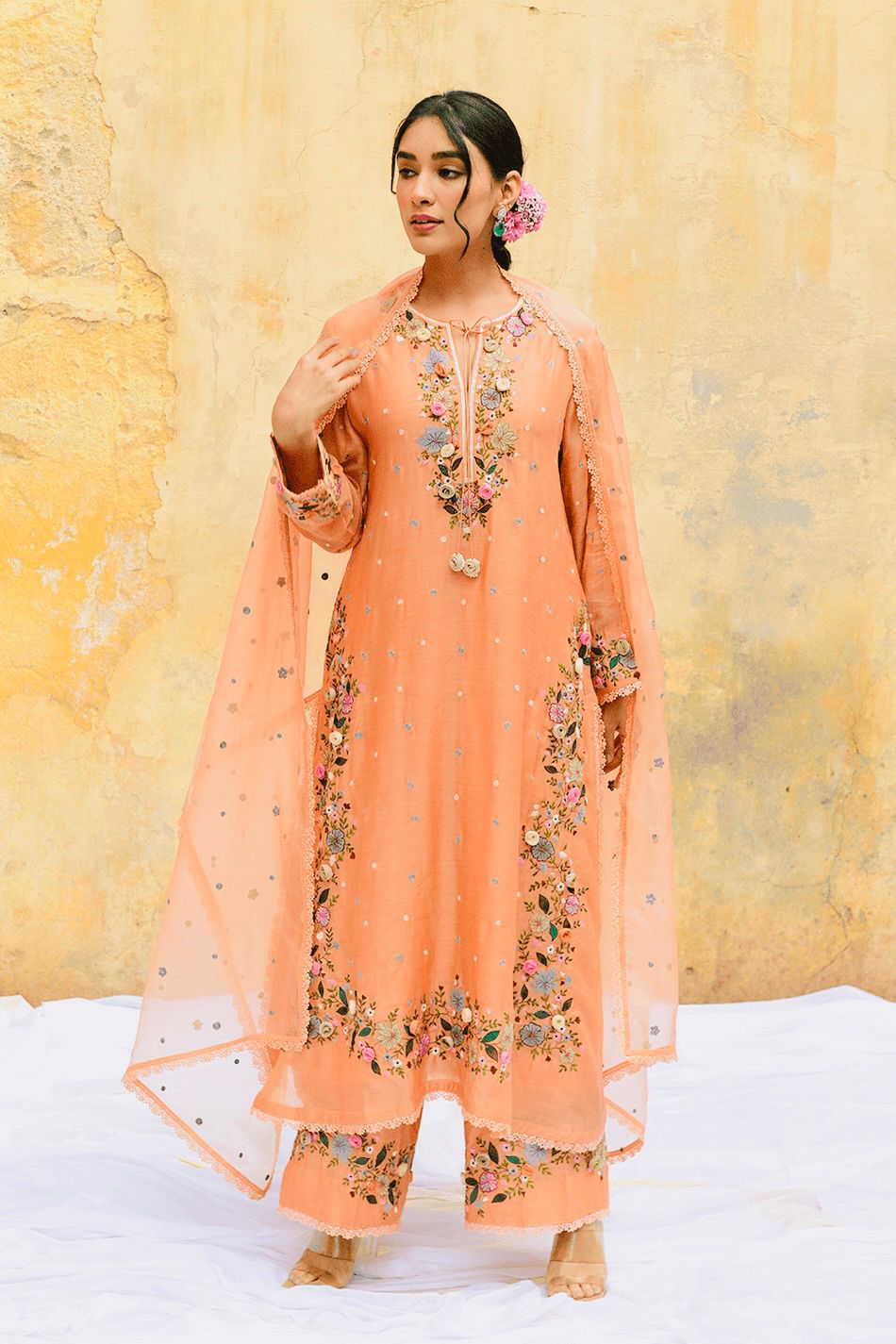 Faux Georgette Embroidery Sequence Work & Lace Border Salwar Kameez