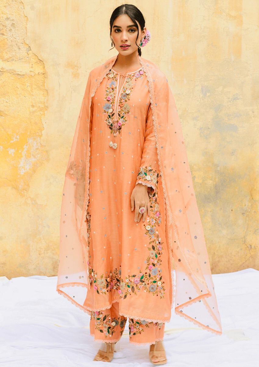 Faux Georgette Embroidery Sequence Work & Lace Border Salwar Kameez