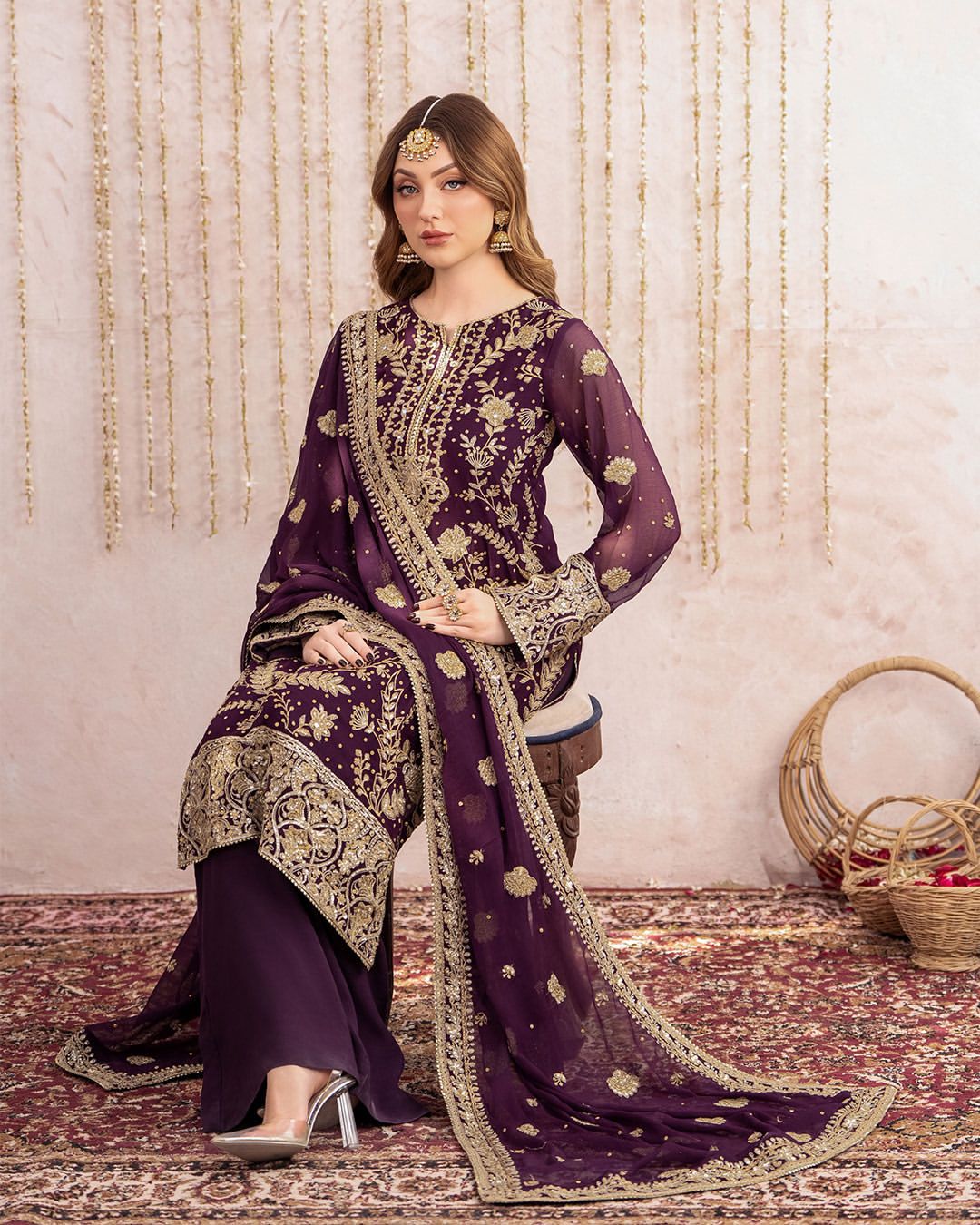 Women's Georgette Sequence Embroidery Work Kurta  Plazzo Dupatta Set