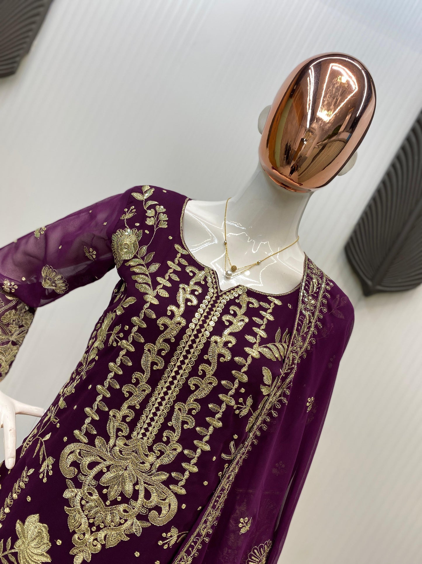 Women's Georgette Sequence Embroidery Work Kurta  Plazzo Dupatta Set