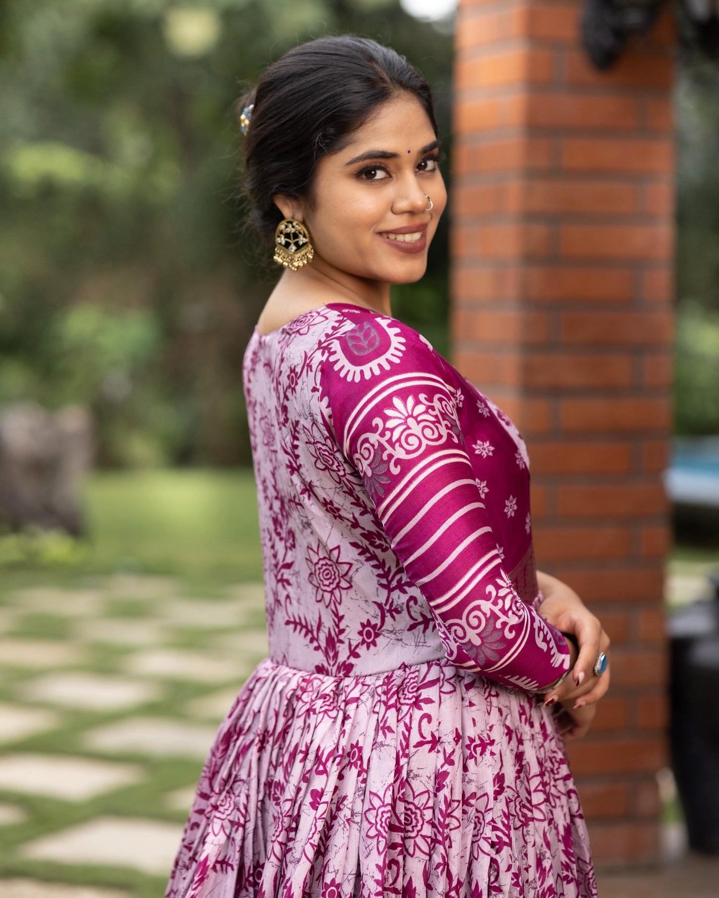 Flora Silk Long Gown With Rich Jacquard Patta Work