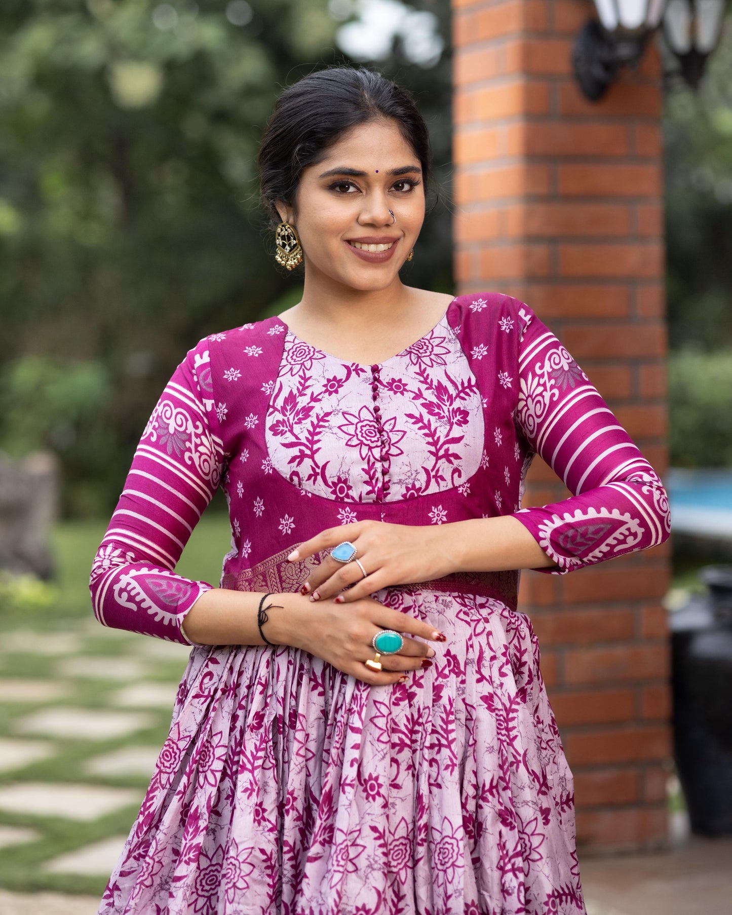 Flora Silk Long Gown With Rich Jacquard Patta Work