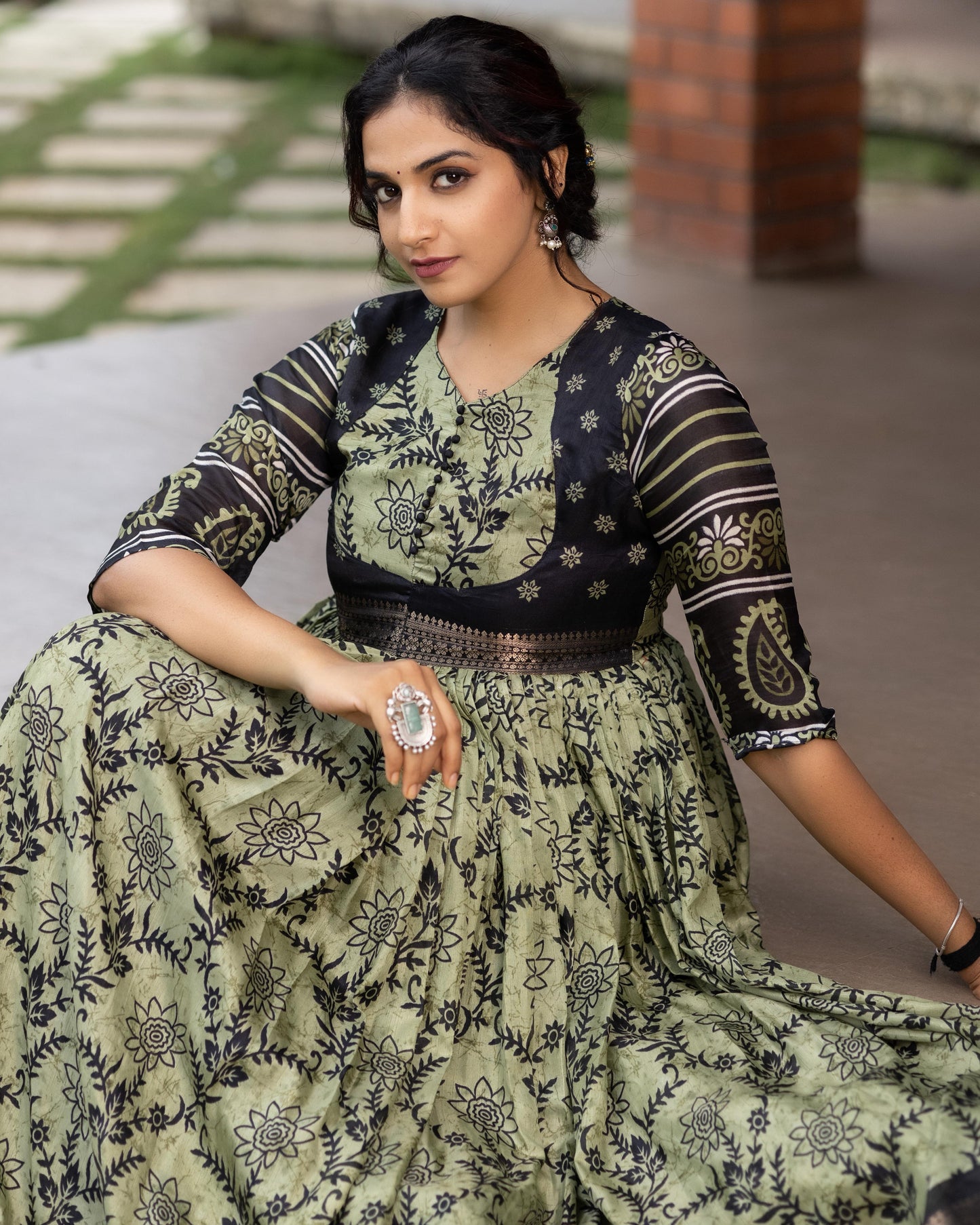 Flora Silk Long Gown With Rich Jacquard Patta Work