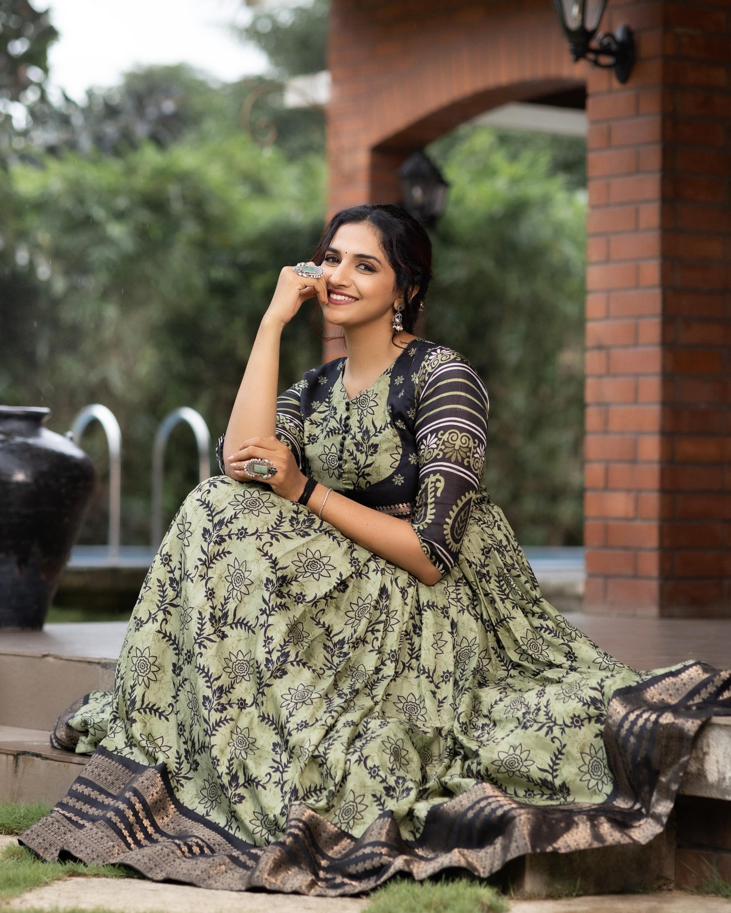 Flora Silk Long Gown With Rich Jacquard Patta Work