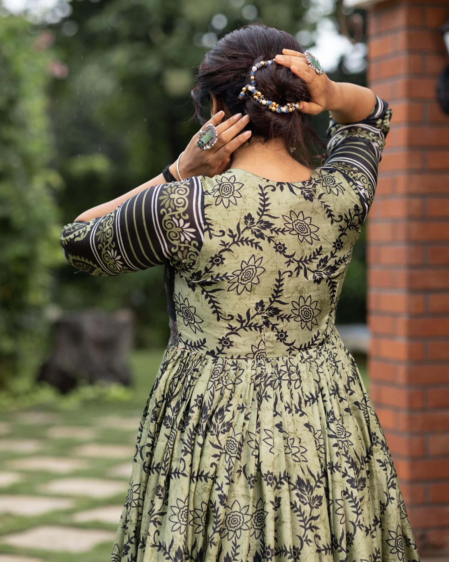 Flora Silk Long Gown With Rich Jacquard Patta Work
